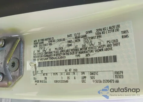 2013 Ford Escape S из США, поврежденный, VIN 1FMCU0F75DUC33503